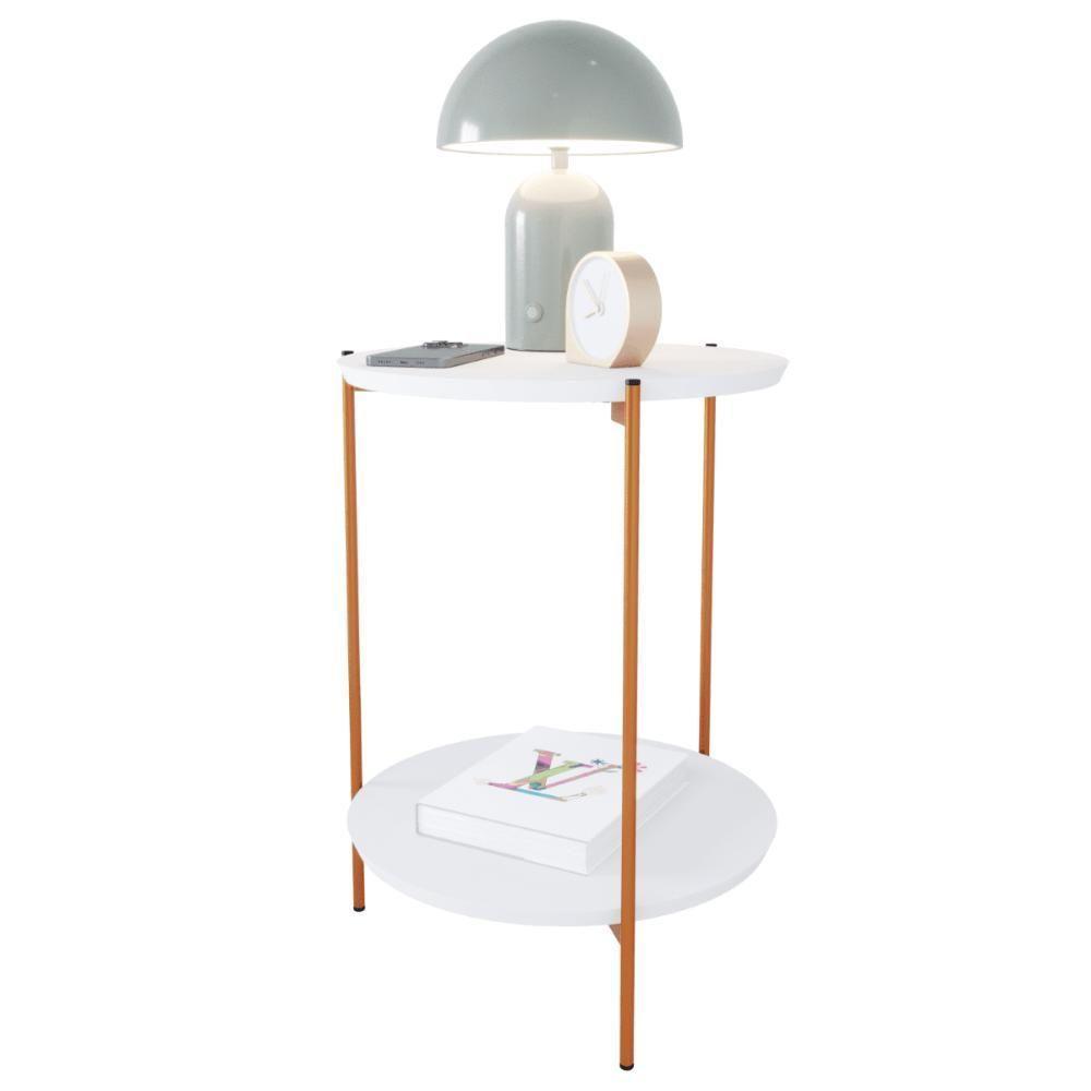 Mesa De Apoio Lateral Duda Branco Com Pés De Ferro Bronze - 2