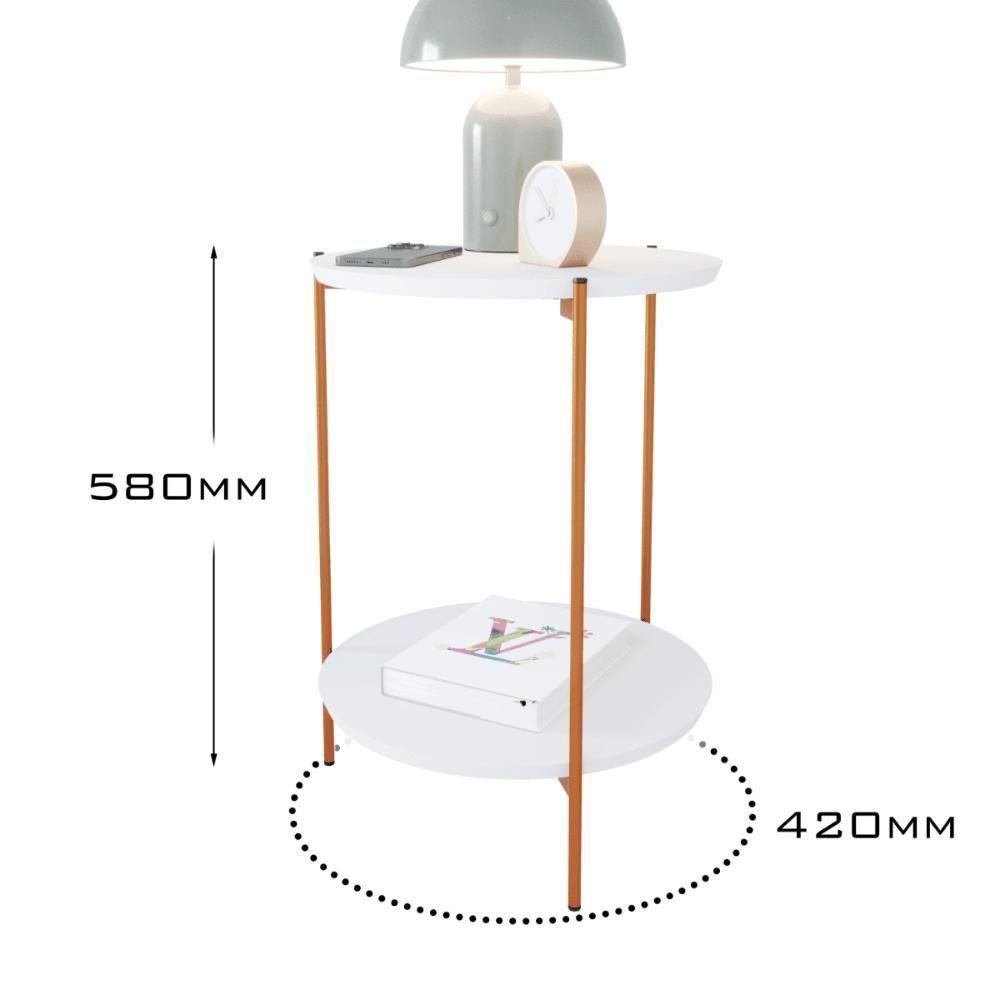 Mesa De Apoio Lateral Duda Branco Com Pés De Ferro Bronze - 3