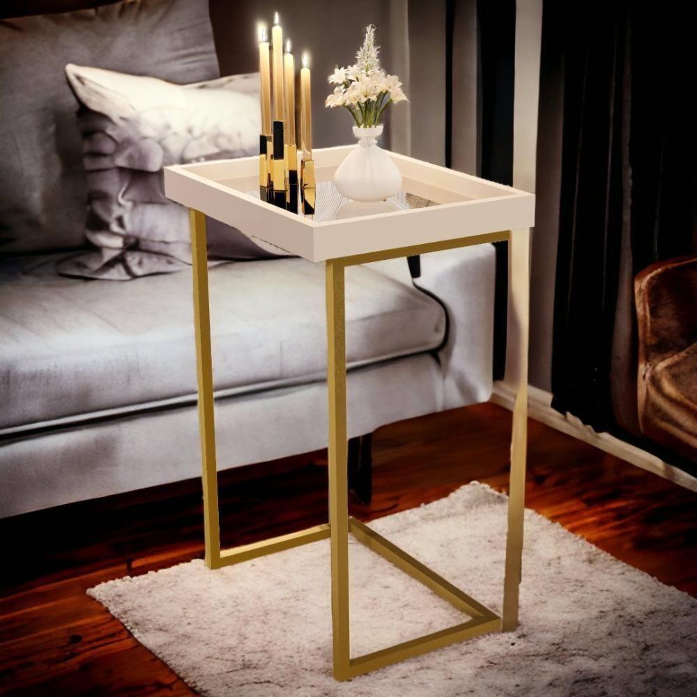 Mesa De Apoio Sofá Jb 4774 Pérola E Dourado Bechara - 1