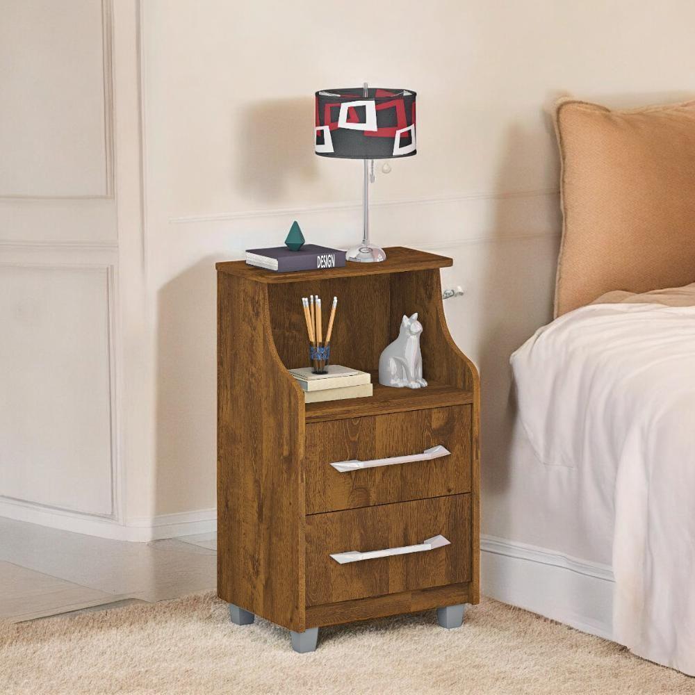 Mesa De Cabeceira Com 02 Gavetas Quebéc Malbec - 1