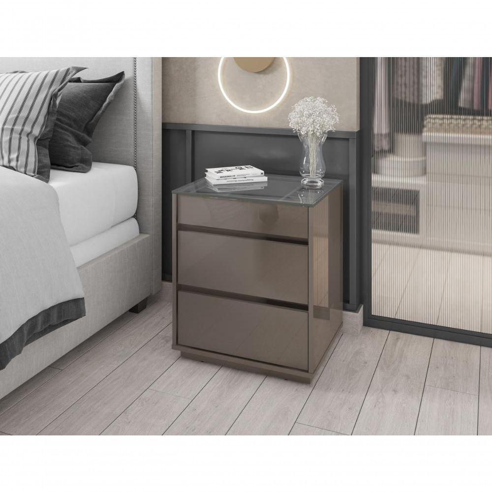 Mesa De Cabeceira 3 Gavetas Porta Itens Serena Cinza Perola - 1