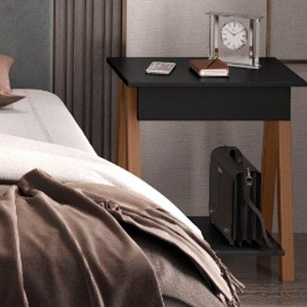 Mesa De Cabeceira 1 Gaveta Integra Finger Amadeirado-preto - Ofertamo - 1