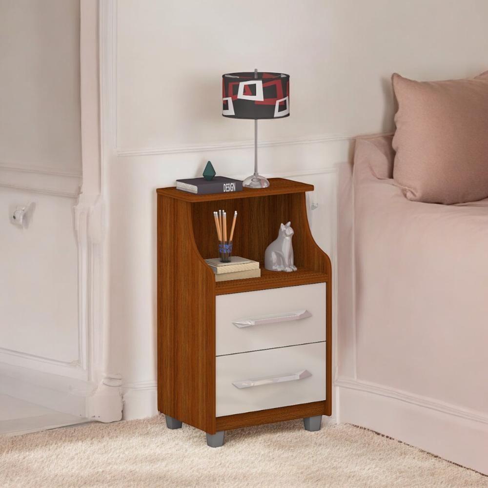 Mesa De Cabeceira Com 02 Gavetas Quebéc Cinamomo E Off - 1
