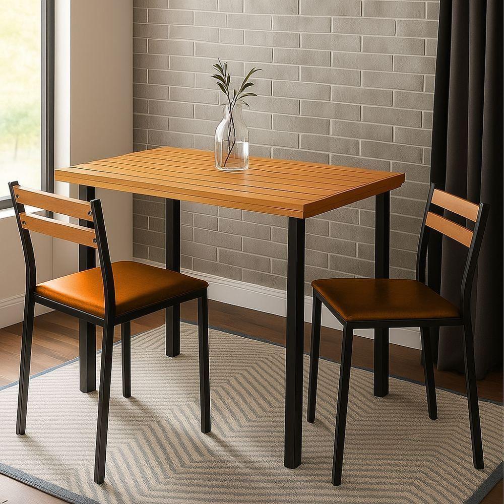 Conjunto Sala De Jantar Moscou Com 2 Cadeiras Couro Marrom Metal Preto 1 M - 2