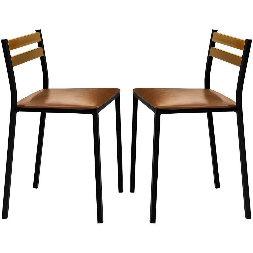 Conjunto Sala De Jantar Moscou Com 2 Cadeiras Couro Marrom Metal Preto 1 M - 7