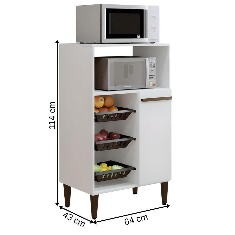 Balcão Com Fruteira 1 Porta Berlim Kaiki Móveis Branco - 3