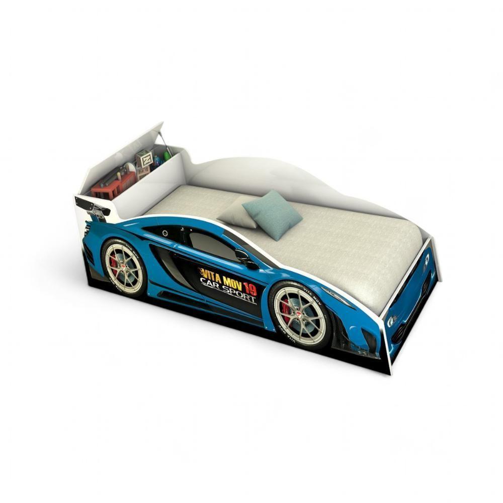 Cama Solteiro Carro Com Baú Azul - 2