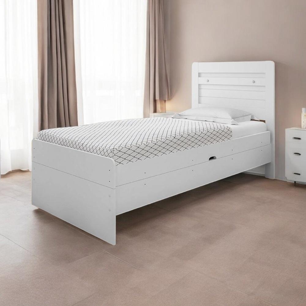 Cama Solteiro Baú Larissa Branca Com Colchão - 1