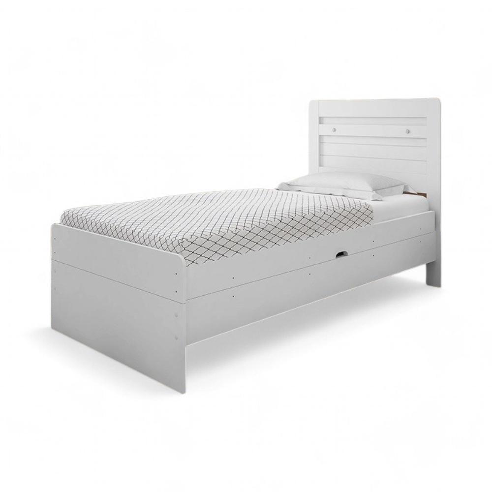 Cama Solteiro Baú Larissa Branca Com Colchão - 2