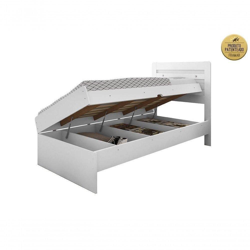 Cama Solteiro Baú Larissa Branca Com Colchão - 3