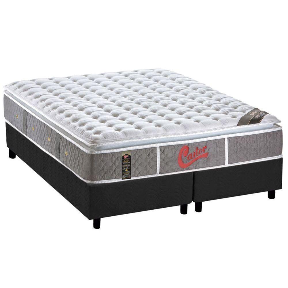 Cama Box King: Colchão Molas Ensacadas Castor Light Stress One + Base Cinza(193X203) - 1