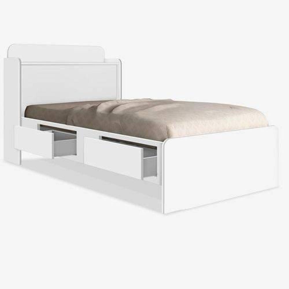 Cama Solteiro Tamires Baú Branco Com Gavetas - 2