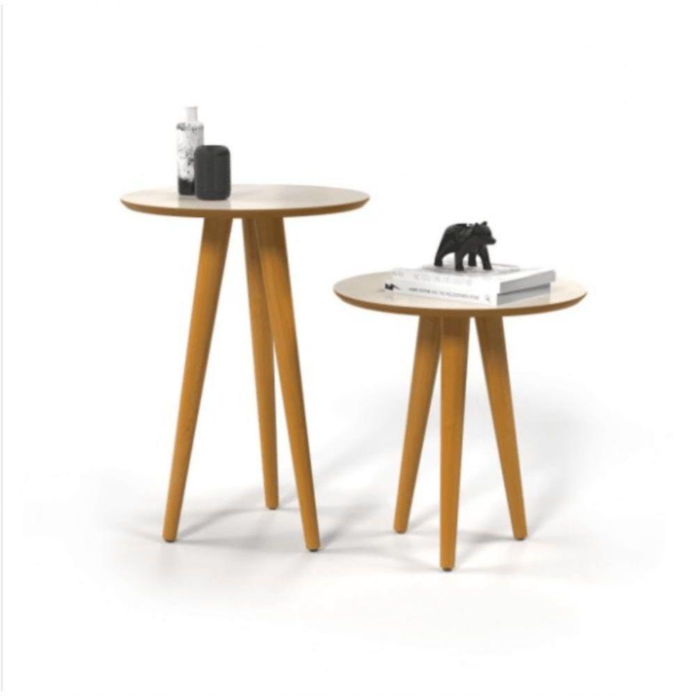 Conjunto 2 Mesas Laterais Pés Palito Em Madeira 4202 Sala Off White-freijo - 2