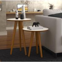 Conjunto 2 Mesas Laterais Pés Palito Em Madeira 4202 Sala Off White-freijo - 1