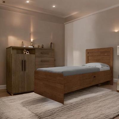 Cama Box com Colchão e Cômoda Solteiro Larissa e Helena para Quarto Malbec e Marrom
