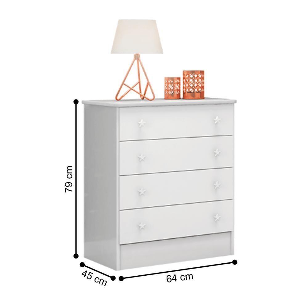 Conjunto Infantil Aurora Branco-branco: Cômoda 4 Gavetas Aurora + Guarda-roupa Aurora 3 Portas - 5