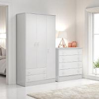 Conjunto Infantil Aurora Branco-branco: Cômoda 4 Gavetas Aurora + Guarda-roupa Aurora 3 Portas - 1