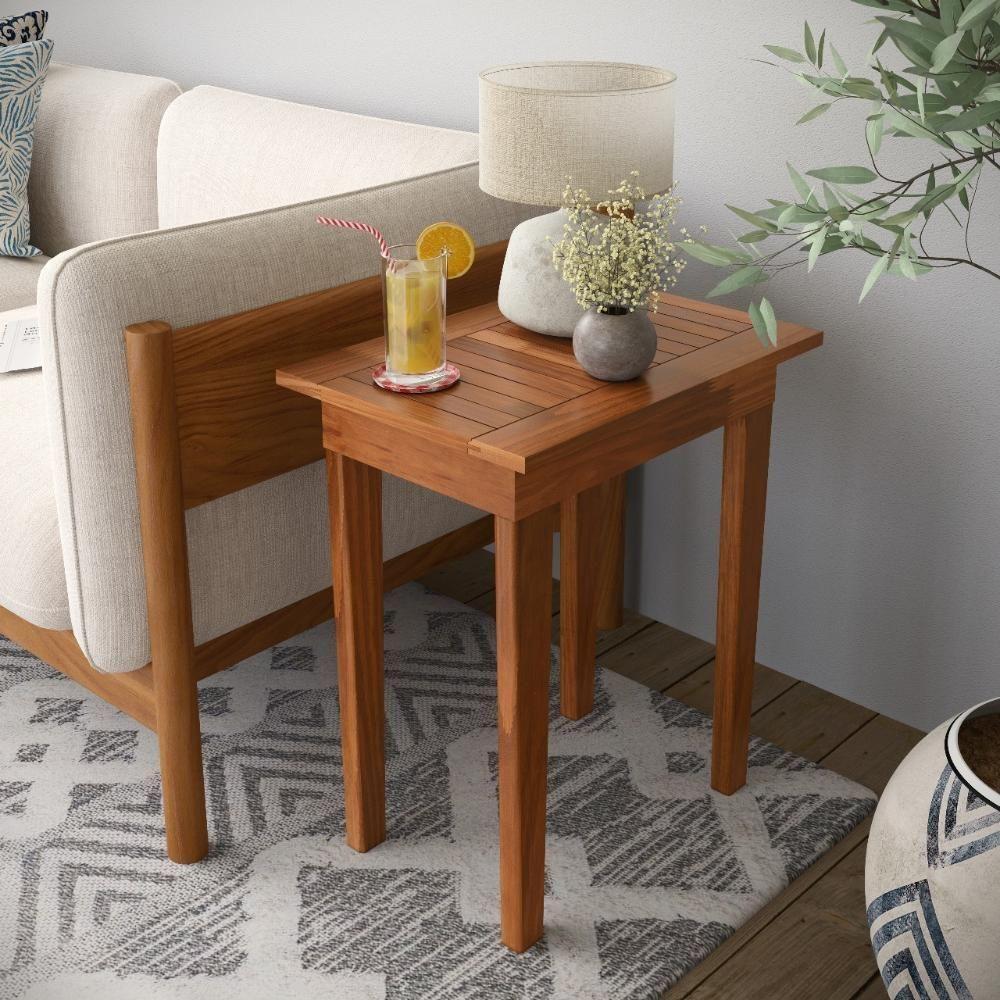 Mesa Lateral 50x35 Ripada Madeira Rustica Castanho - 2