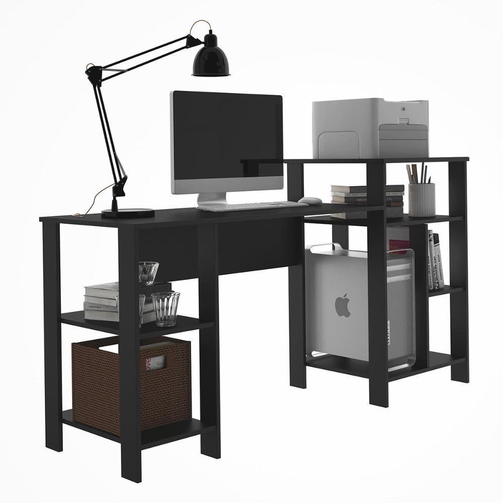 Mesa Escrivaninha Home Office Preto Com Prateleiras Para Objetos - Pleno - 2