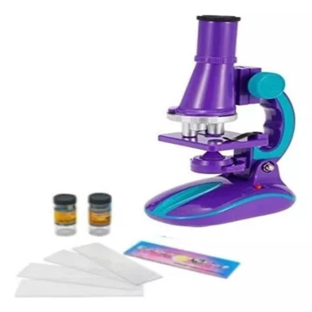 Microscopio Laboratorio Portatil Infantil Ciencias Escolar Luz Led 100x 200x 450x Com Acessorios Meninos Meninas Roxo - 6