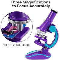 Microscopio Laboratorio Portatil Infantil Ciencias Escolar Luz Led 100x 200x 450x Com Acessorios Meninos Meninas Roxo - 3