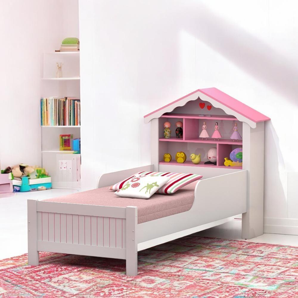 Cama Solteiro Casinha Aquarela Branca E Rosa Com Colchão - 1