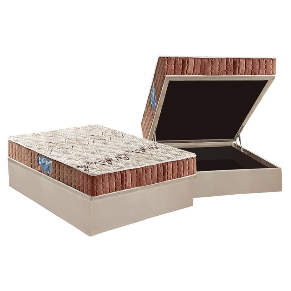 Cama Box Baú Casal: Colchão Espuma Anjos D28 Confort + Base CRC Suede Clean(138x188) - 1