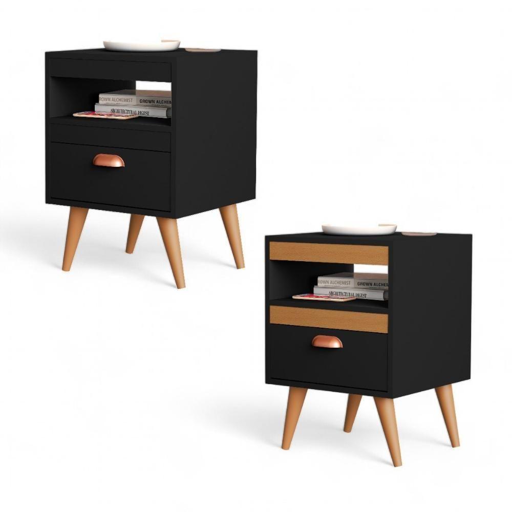 Kit 02 Mesas De Cabeceira Flex Sal Preto E Ypê Sal Movelaria - 3