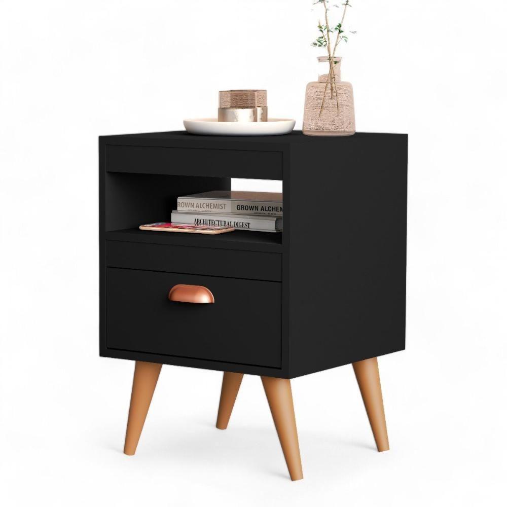 Kit 02 Mesas De Cabeceira Flex Sal Preto E Ypê Sal Movelaria - 4