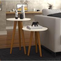 Conjunto 2 Mesas Laterais Pés Palito Em Madeira 4301 Sala Off White - 2