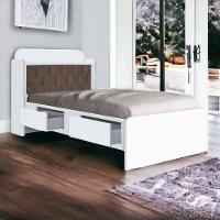 Cama Tamires Baú Branco Com Capitonê Nogal - 1