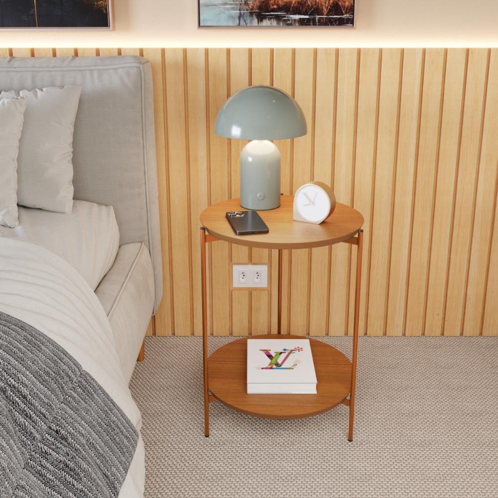 Mesa De Apoio Lateral Duda Nature Com Pés De Ferro Bronze - 1