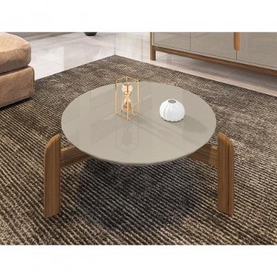 Mesa De Centro Circular Para Sala De Estar Luna Off-white-cedro