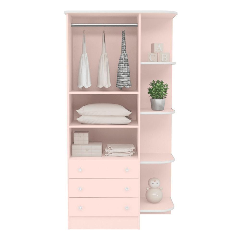 Conjunto Infantil Aurora Rosa Acetinado: Cômoda 4 Gavetas Aurora + Guarda-roupa Aurora 2 Portas - 6