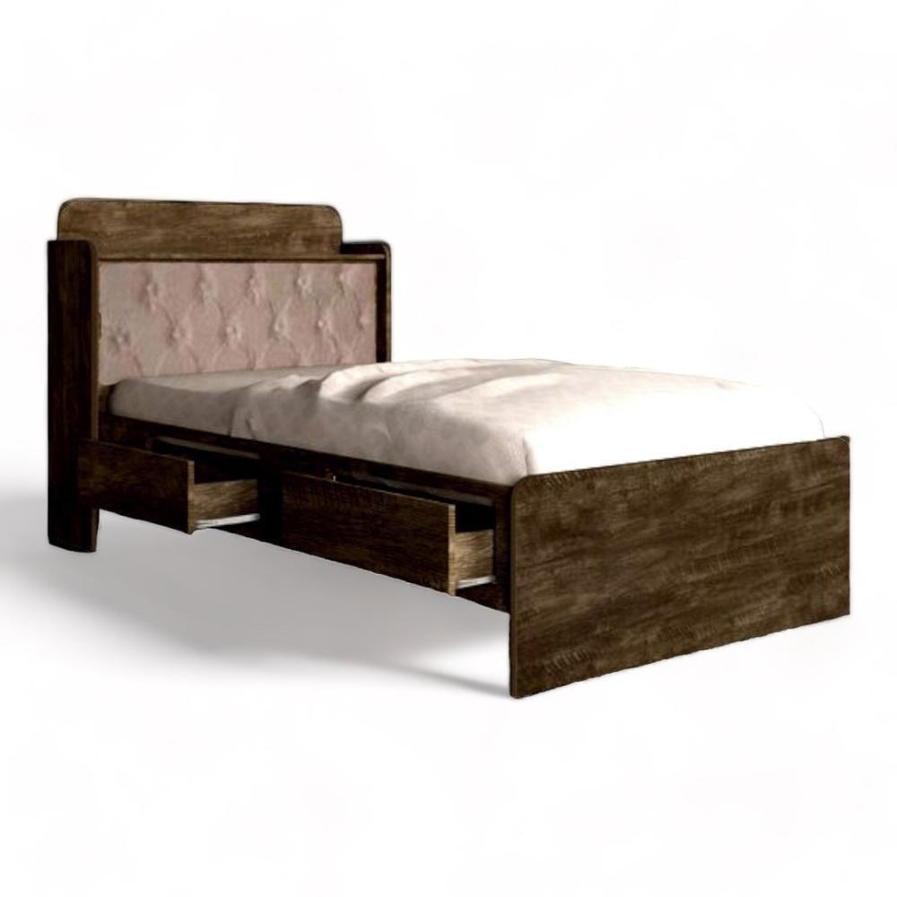 Cama Tamires Castanho Com Capitonê Bege E Colchão - 2