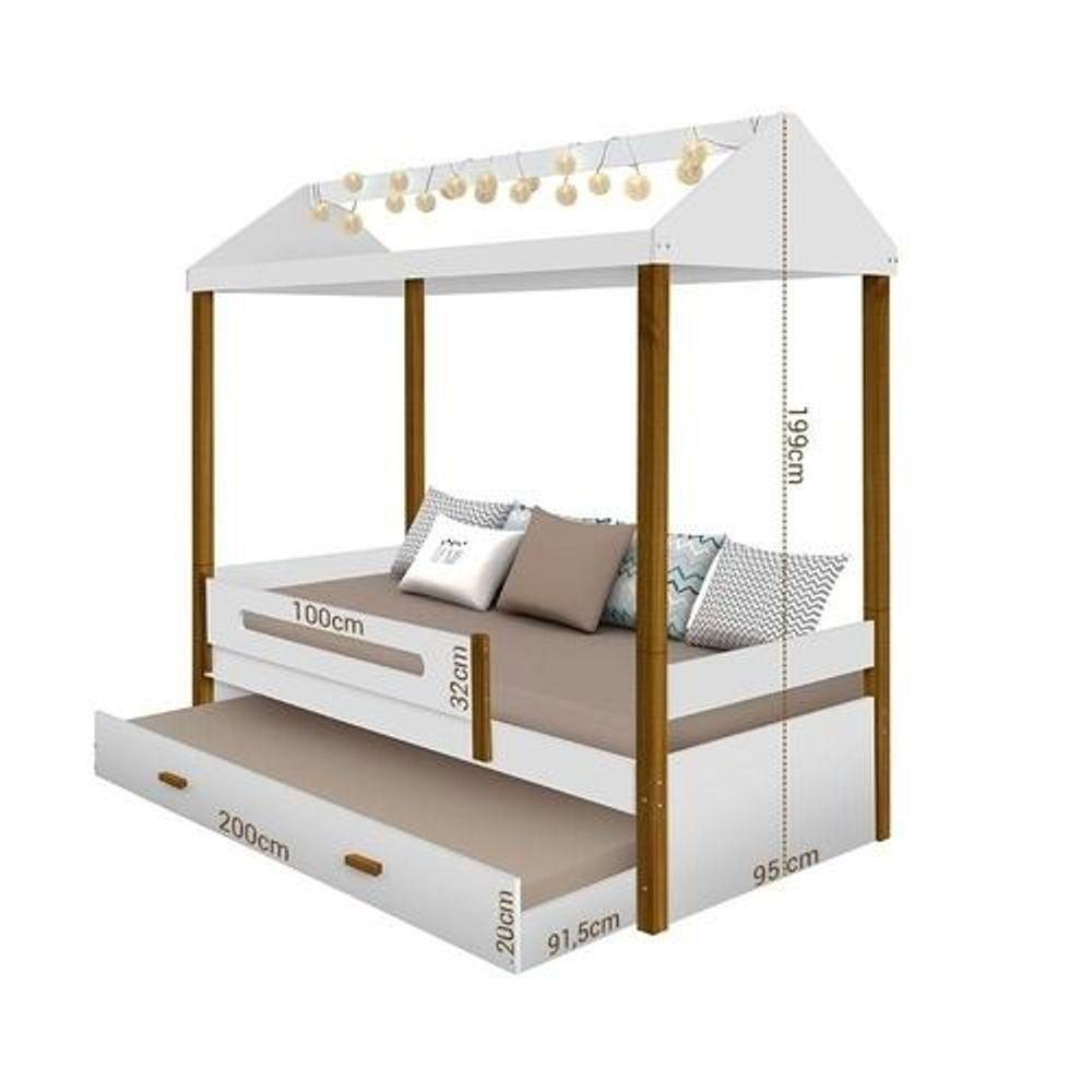 Cama Solteiro Sara Branca Com Cama Auxiliar E Led Com Colchão - 3