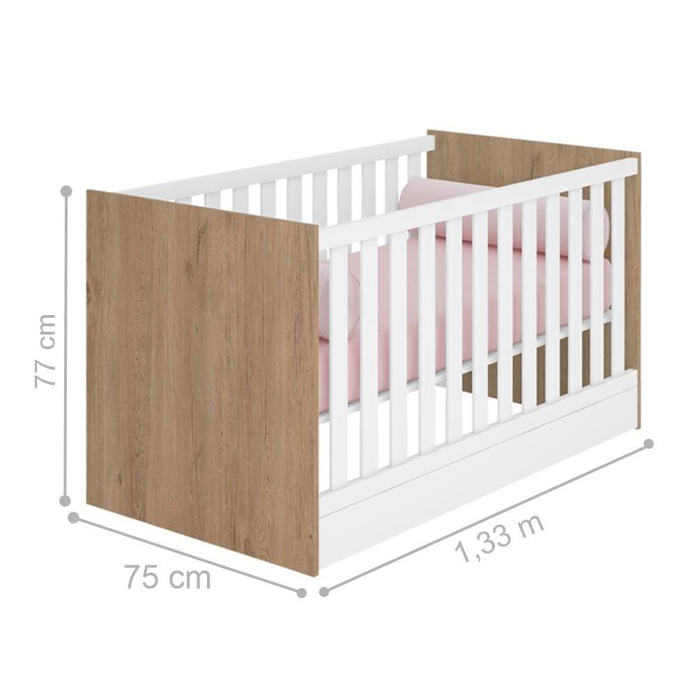 Berço Mini Cama Aurora Grades Laterias Carvalho Rústico-branco - 3