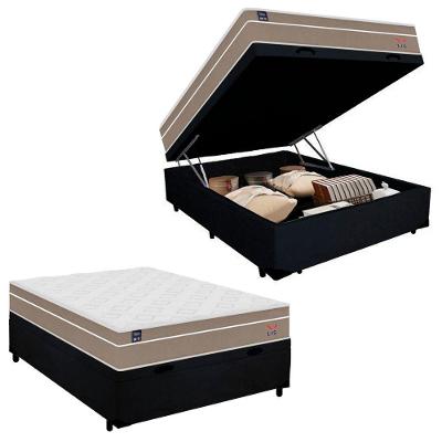 Cama Box Baú Casal Suede + Colchão Lis Molas Ensacadas Superpocket Plumatex 138x188x64cm Preto