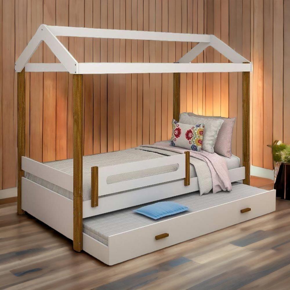 Cama Casa Elisa Branca Solteiro Com Cama Auxiliar - 1