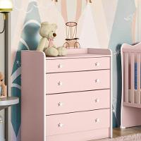 Conjunto Infantil Aurora Rosa: Berço Aurora + Kit Rodízios + Cômoda Aurora + Guarda-roupa Aurora - 2
