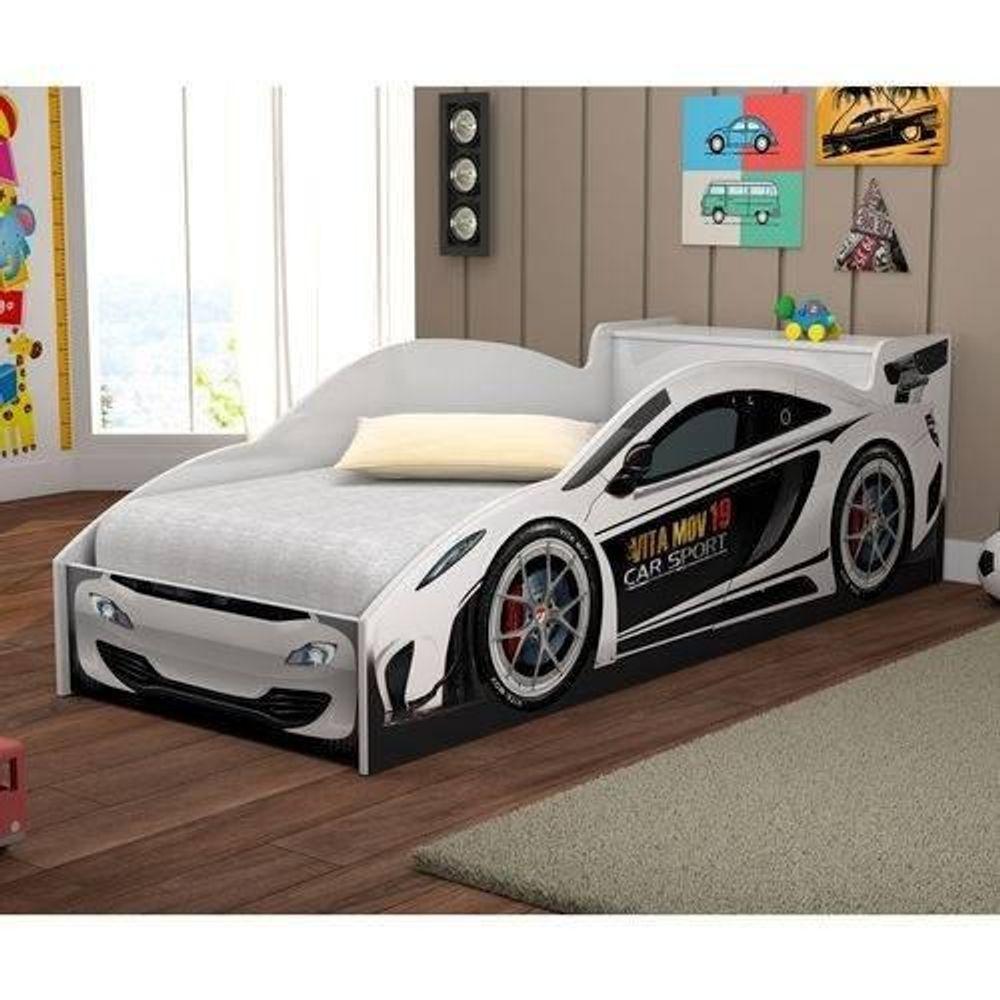 Cama Carro De Corrida Branco Com Colchão Vitamov - 1