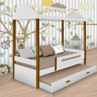 Cama Casa Solteiro Sara Branca Com Led, Auxiliar E 02 Colchões