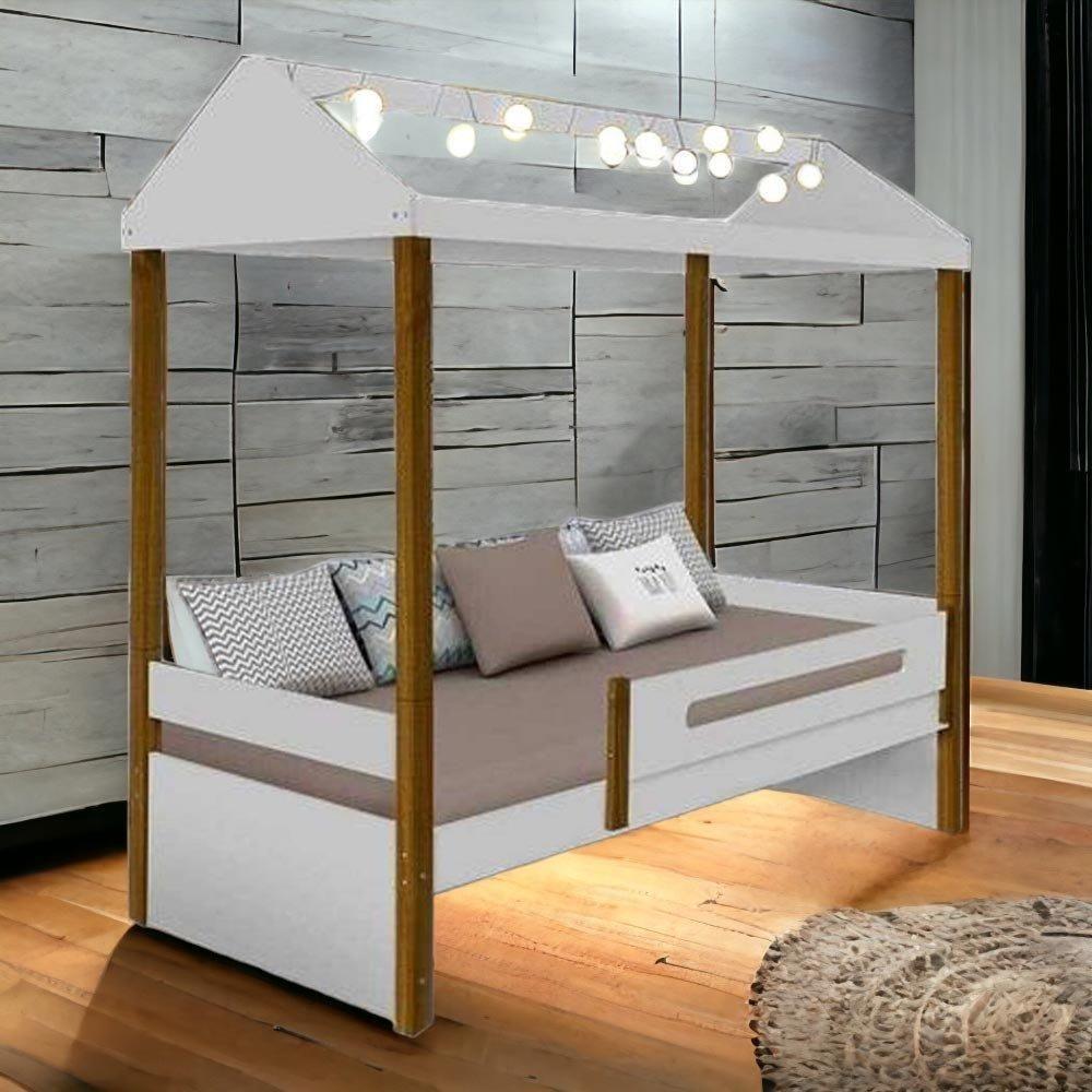 Cama Casa Solteiro Lara Branca Com Led - 1