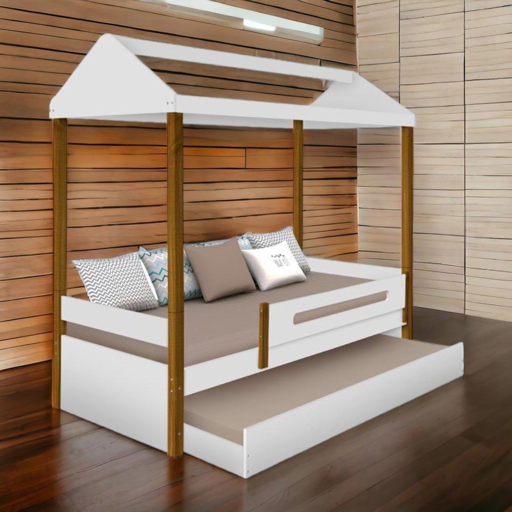 Cama Casa Solteiro Lara Branca Com Aux, E 02 Colchões - 1