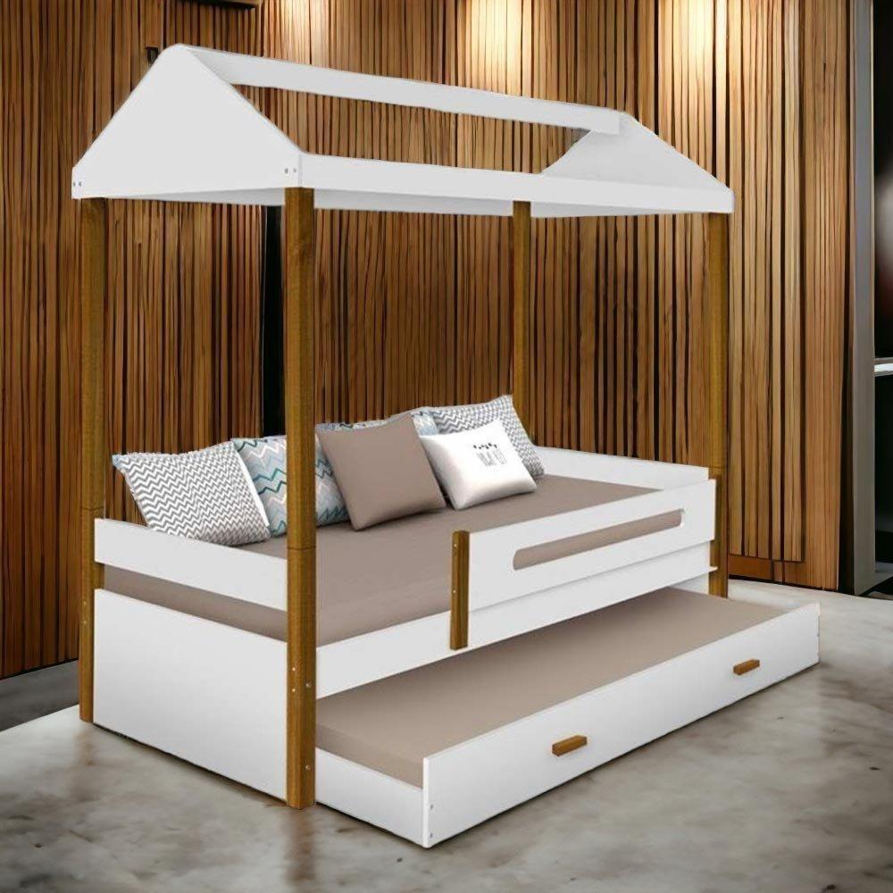 Cama Casa Solteiro Lara Branca Com Auxiliar - 1