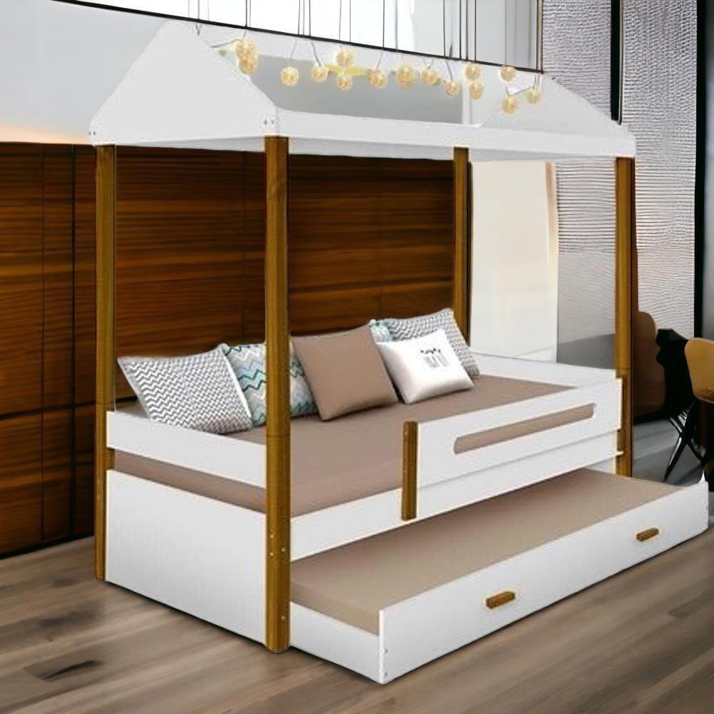 Cama Casa Solteiro Lara Branca Com Aux, E Led - 1