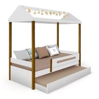 Cama Casa Solteiro Lara Branca Com Aux, E Led - 2