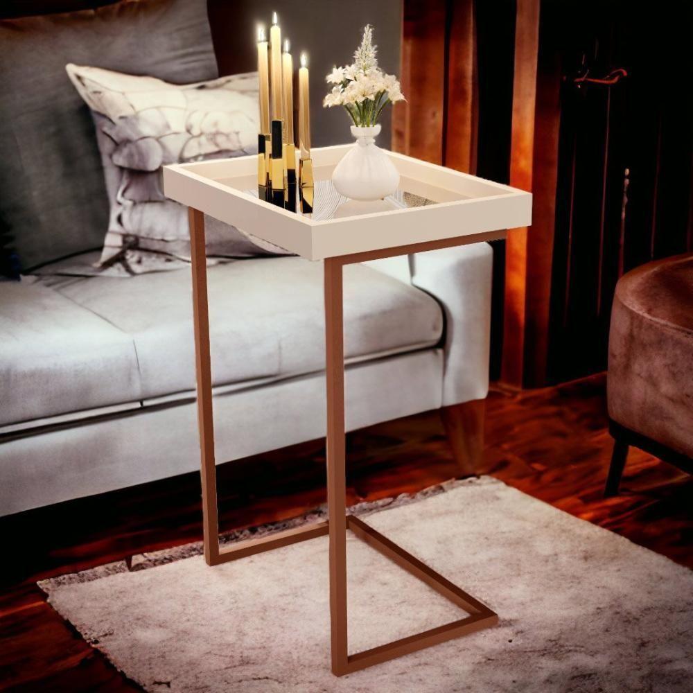 Mesa De Apoio Sofá Jb 4774 Pérola E Bronze Bechara - 1