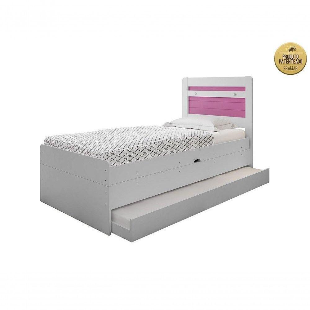 Cama Larissa Solteiro Branca E Rosa Com Auxiliar E 02 Colchões Framar - 6