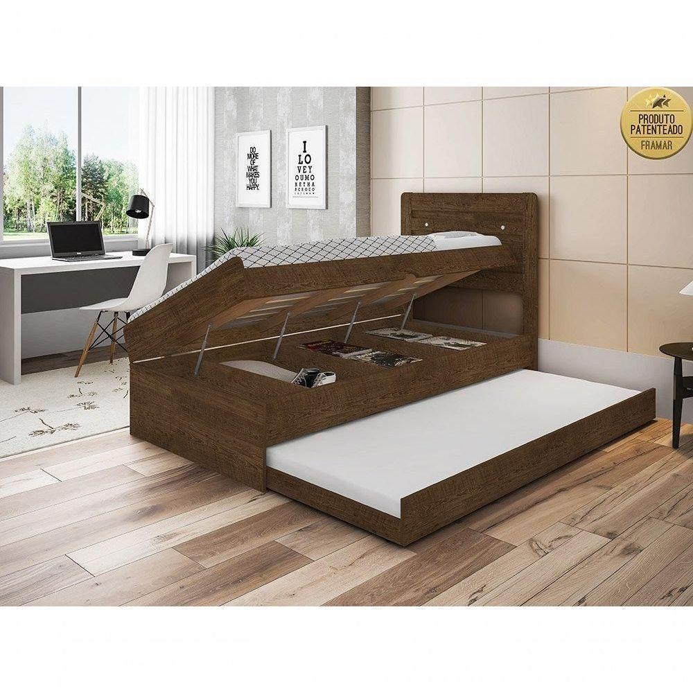 Cama Solteiro Bau Larissa Com Cama Auxiliar Dani Malbec - 2